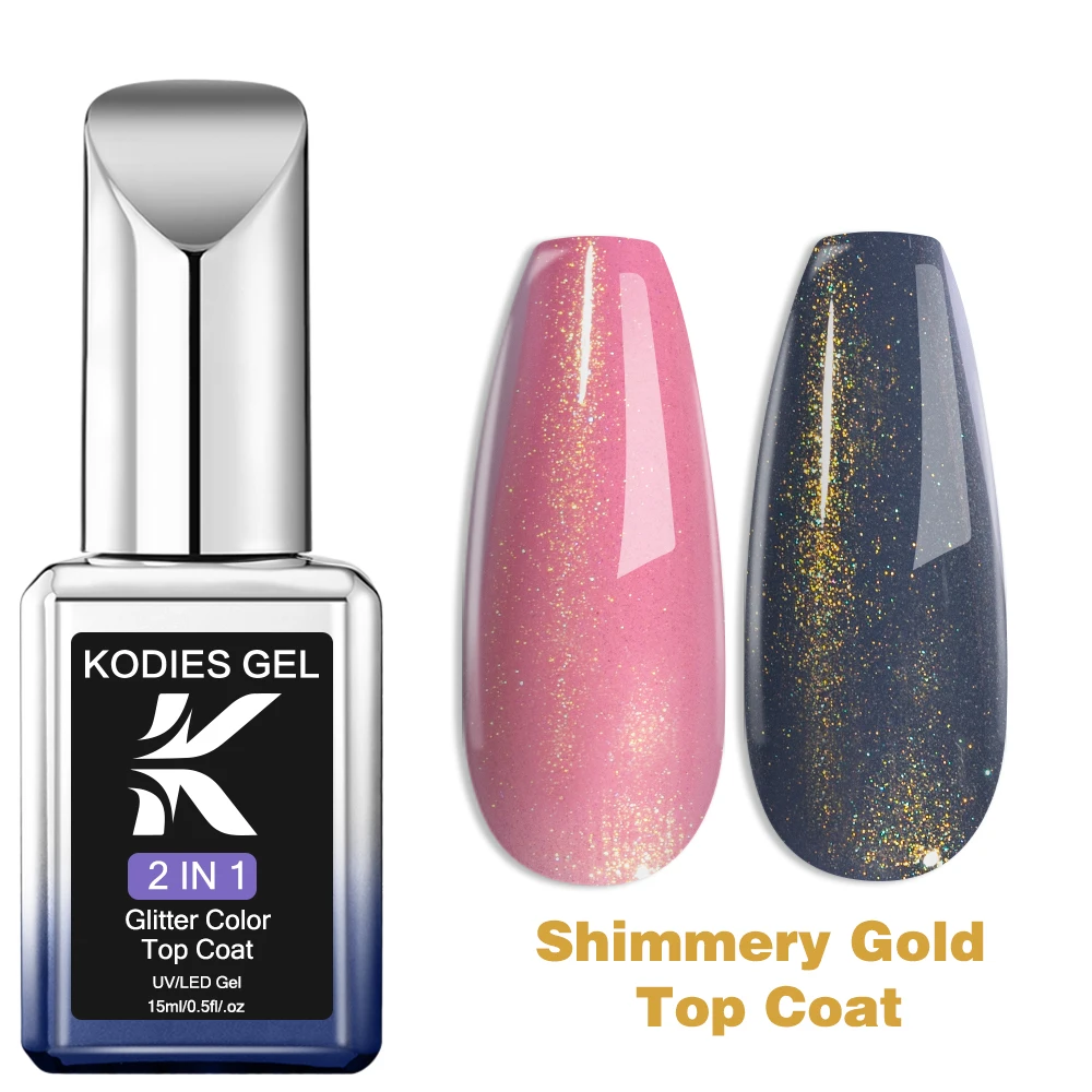 KODIES GEL luccicante oro Top Coat Gel UV smalto per unghie Sparkle Semi permanente LED Gel Finish Sealer per Manicure Nails Art Salon