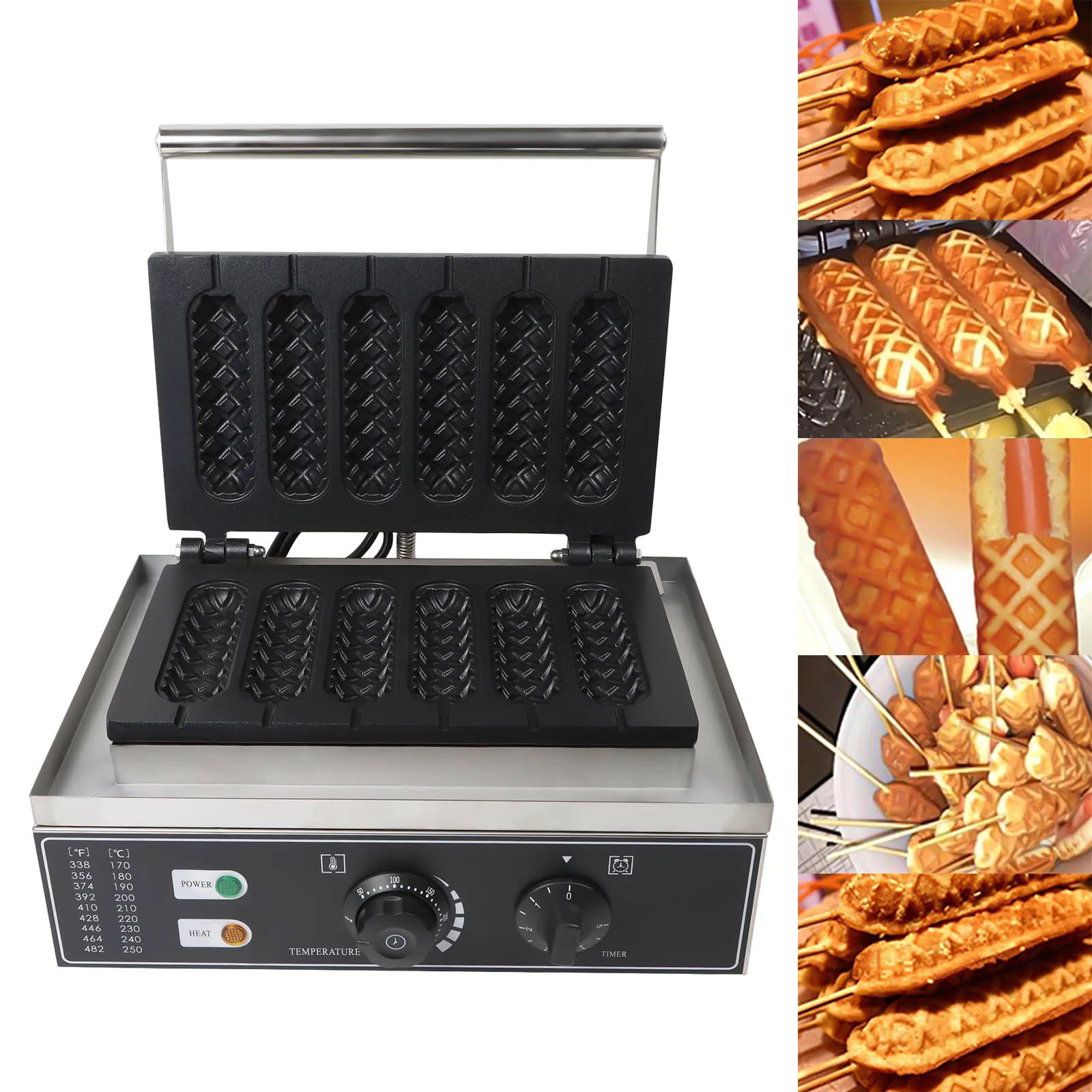 1500W Stainless Steel Commercial 6pcs Waffle Maker Hot Dog Machine DIY food Making Machine