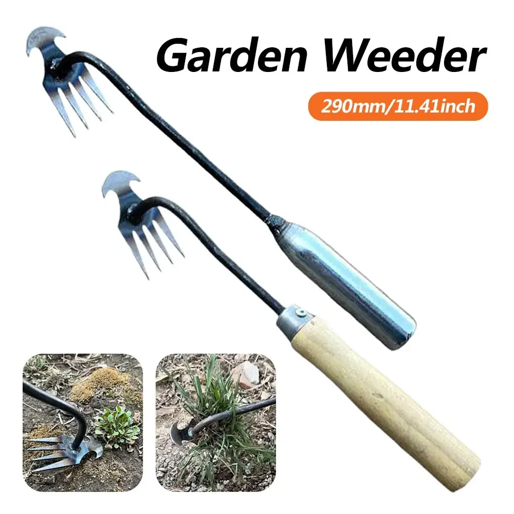 Garden Weeder Manganese Steel Hand Weeding Removal Puller Ergonomic Handle Weed Extractor Sturdy V-shaped Fork Garden Hand Tools