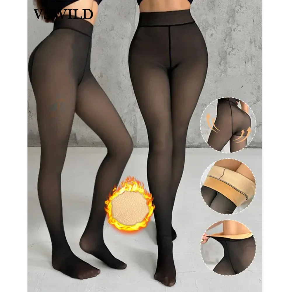 

High Waist Warm Leggings Sexy Thick Winter Leggings Women Skinny Stretch Fleece Thermal Stockings Female Translucent Tights