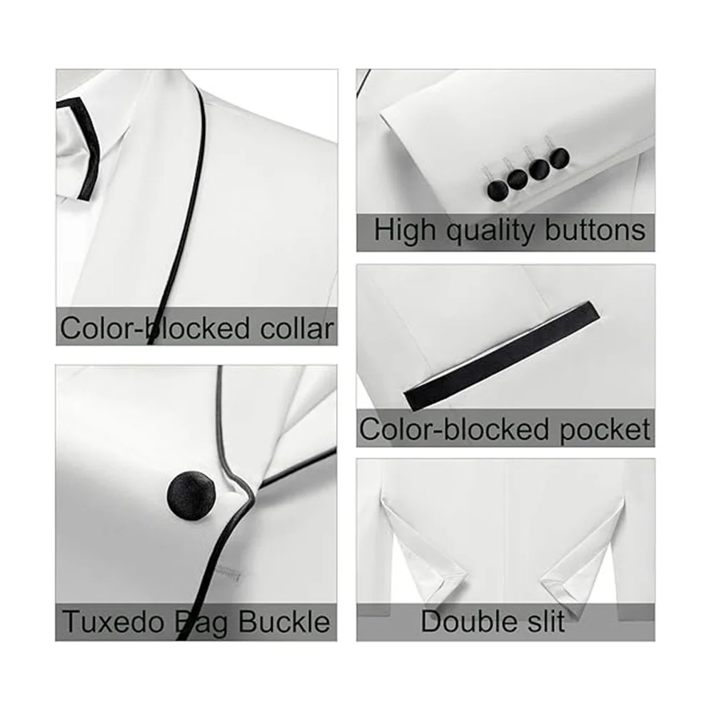 Mens 2 Pieces Tuxedo Shawl Lapel Slim Fit One Button Color Clashing Design Suit Wedding Blazer Jacket and Pants Set костюм