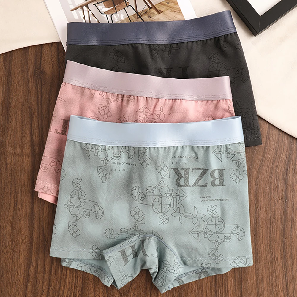 

3PCS/Pack 100% Cotton Antibacterial Breathable Women's Panties Trendy Letter Underwear Tummy Control Soft Safety Shorts Lingerie