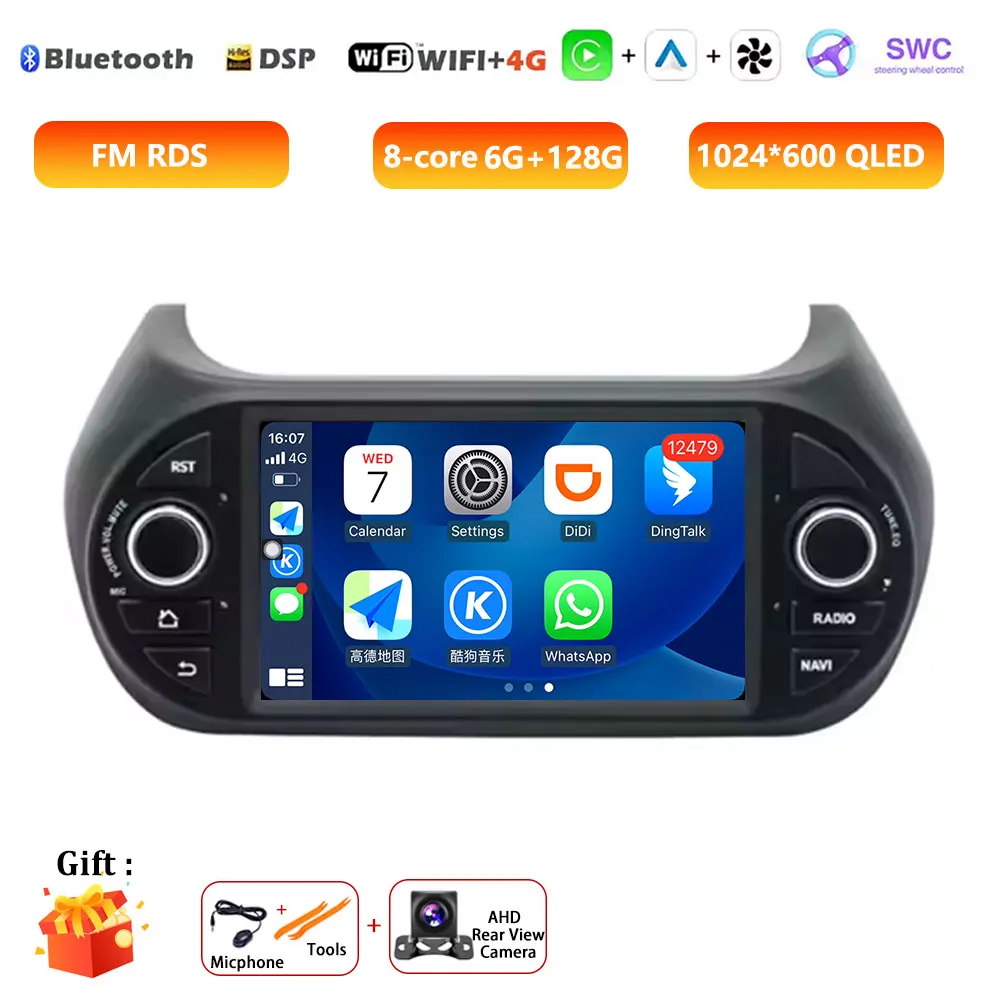 7 "Android Auto Radio Voor Fiat Fiorino Qubo Citroen Nemo Peugeot Bipper 2008-2017 Stereo GPS Carplay multimedia Video Autoradio