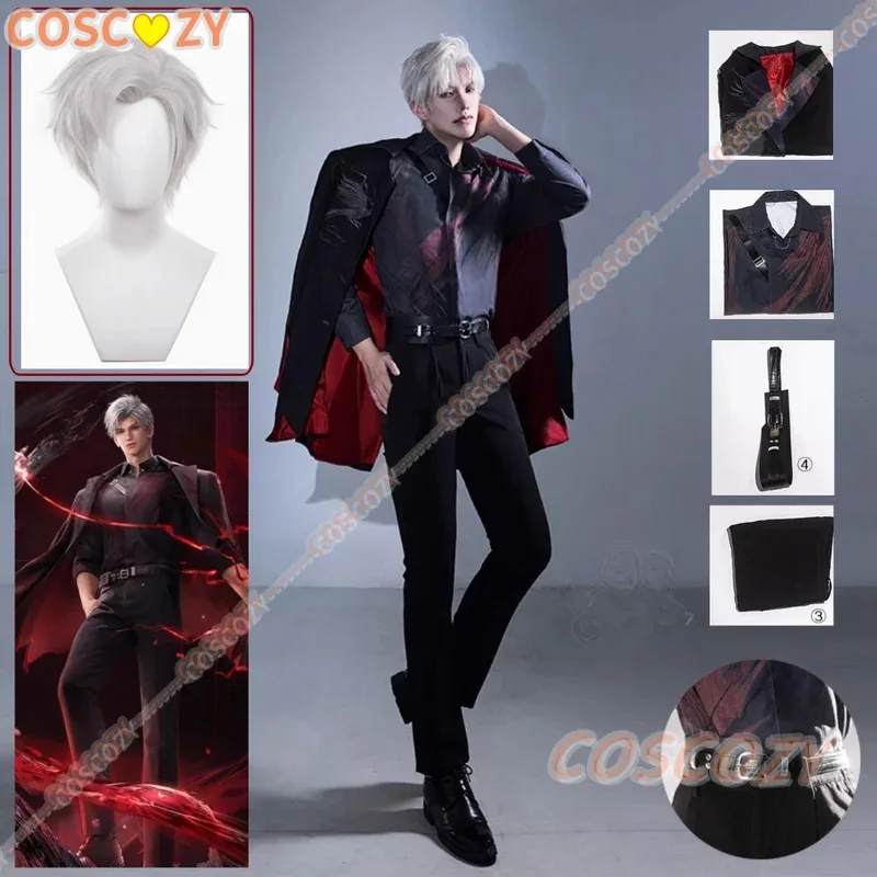 

Game Love and Deepspace Sylus Relentless Conqueror Cosplay Costume Men Wig Crimson Veil Uniform Onychinus Halloween Party Suit