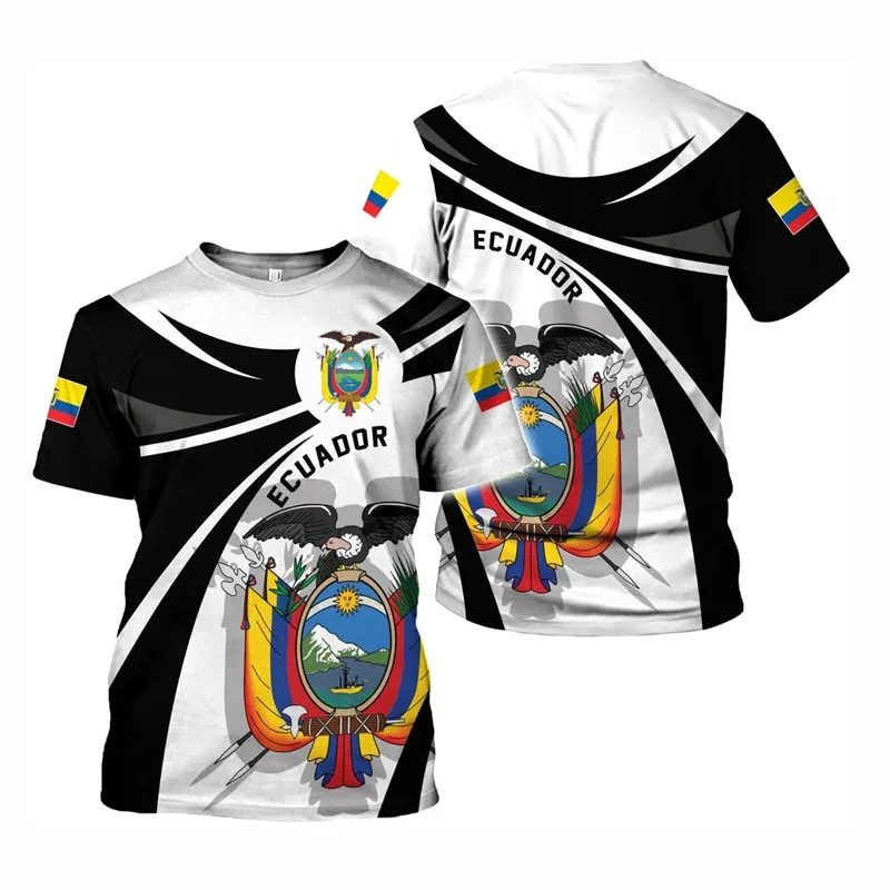 الإكوادور العلم تي شيرت للرجال الصيف عادية مستديرة الرقبة تي شيرت موضة المتضخم قصيرة الأكمام Harajuku بلايز رياضية تي شيرت #6