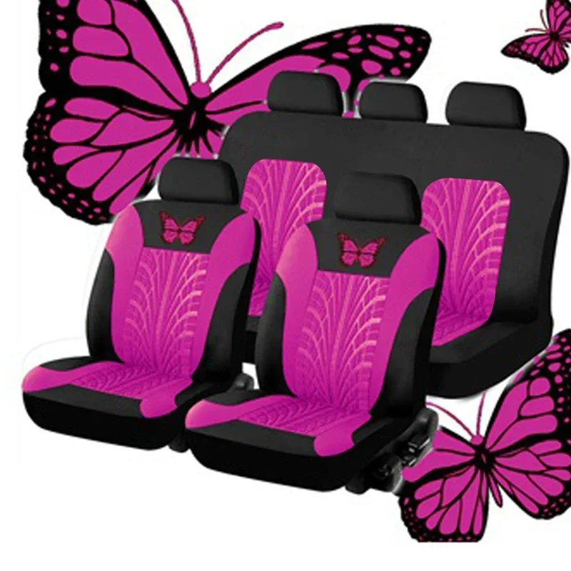 Autositzbezug Komplettset, Universelles Schmetterlingsmuster Stickerei Autositzbezug-Set – Detail 5