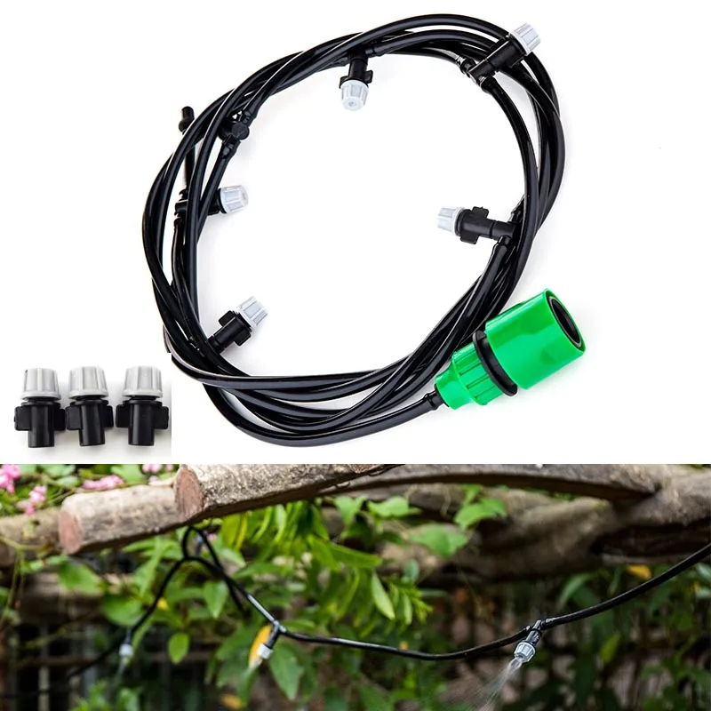 5m 10m Fog Nozzles Micro Automatic misting Garden irrigation watering Kit hose and Gray spray head 4/7mm tee and connector