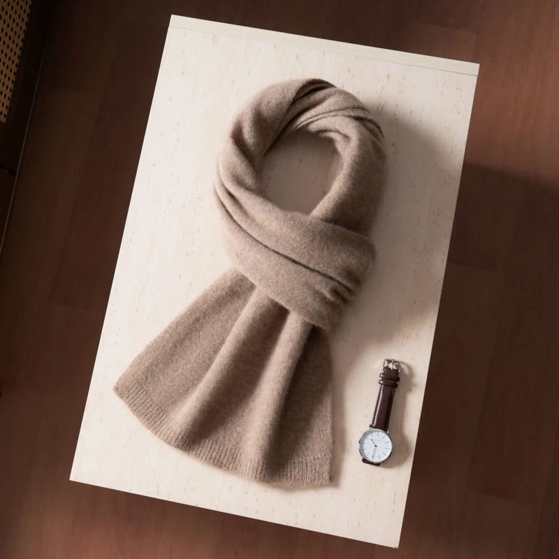 A-Level 100% Pure Cashmere Knitted Sarf Men And Women Solid Color Neck Protection Scarf Warm Scarf Autumn And Winter Versatile.