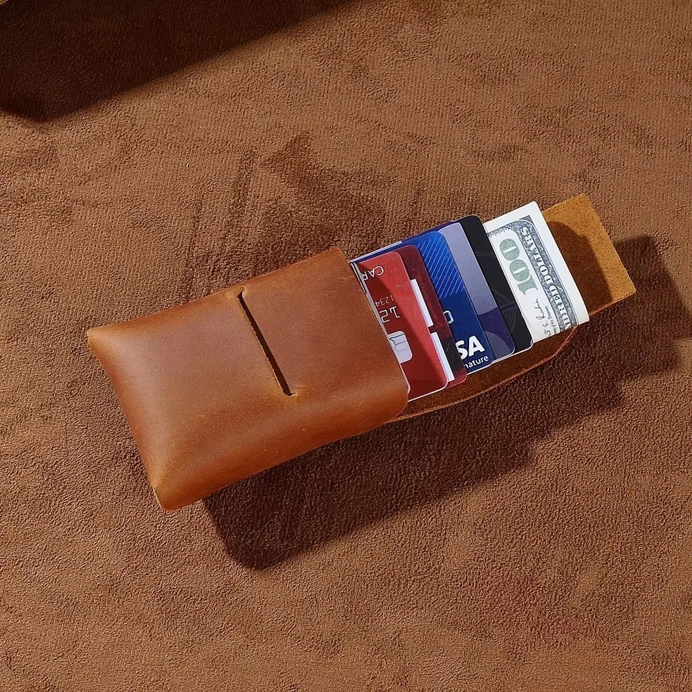 

High Quality Minimalist Leather Card Holder ID Card Pouch Business CardHolder Unisex Men Wallet Slim Retro Mini Card Bag Gift