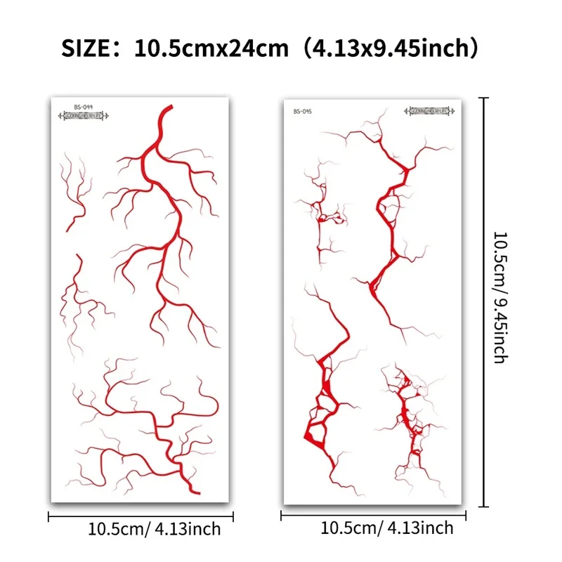 Sheets Large Halloween Black Lightning Temporary Tattoo Sticker for Halloween makeup – Realistic Vein Design Face Tattoo Body