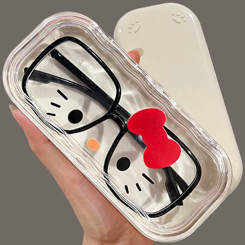 Hello Kitty Glasses Case Sanrio Storage Box Anime Kawaii Cartoon Transparent Wave Sunglasses Protective Case Gifts for Girls