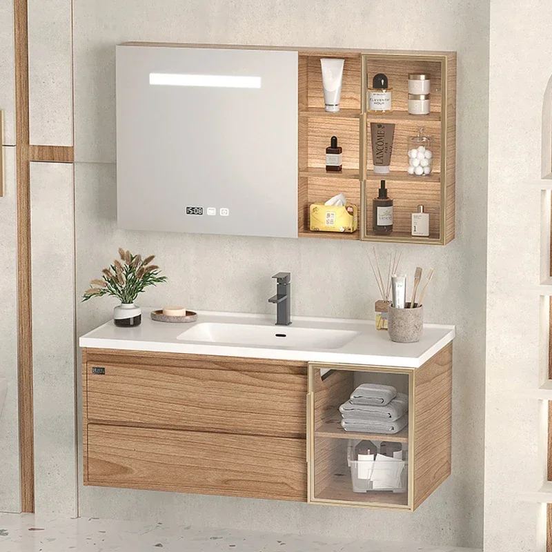 Simple Design Bathroom Vanities Open With Sink Luxury Shelves Bathroom Vanities Japanese Wooden Multifunction Spiegelkast LLBC