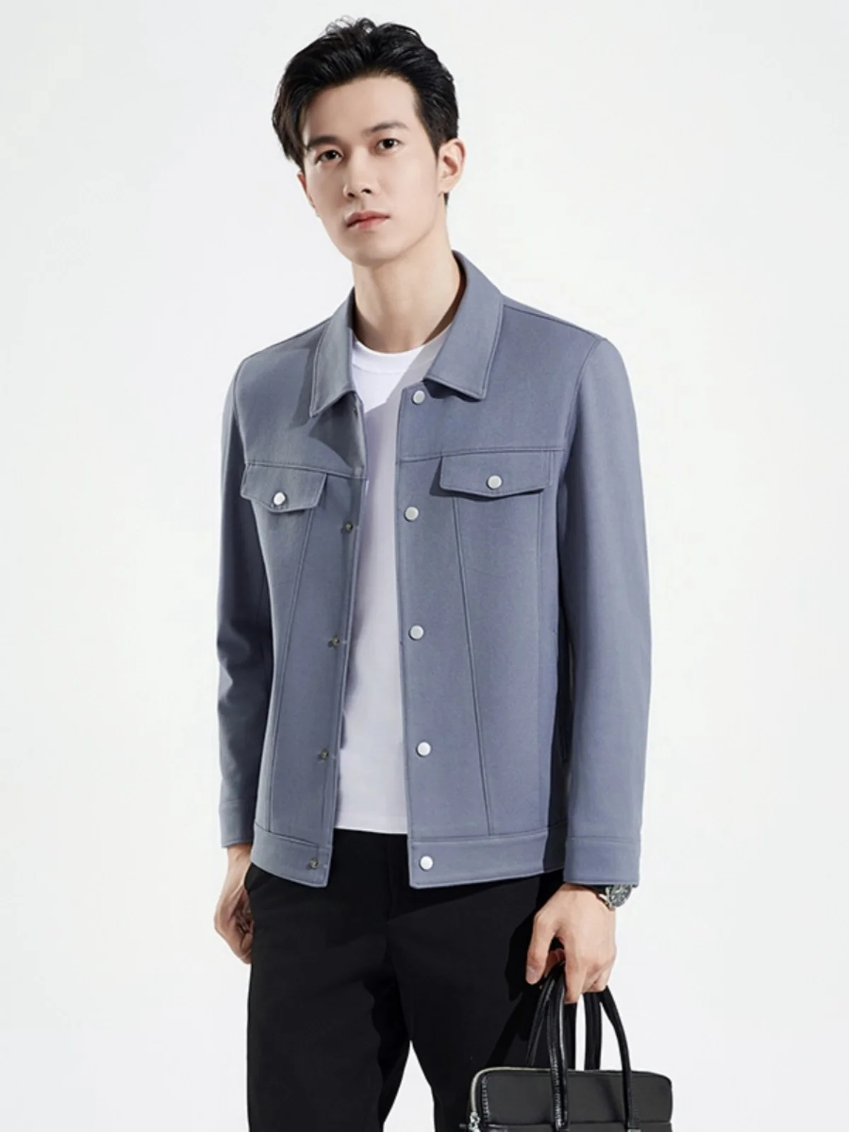 

Men's Woolen Jaet Spring Autumn Winter Loose Casual Thiened Lapel Pure Color Modern Sle Stand Fit Outerwear Coat