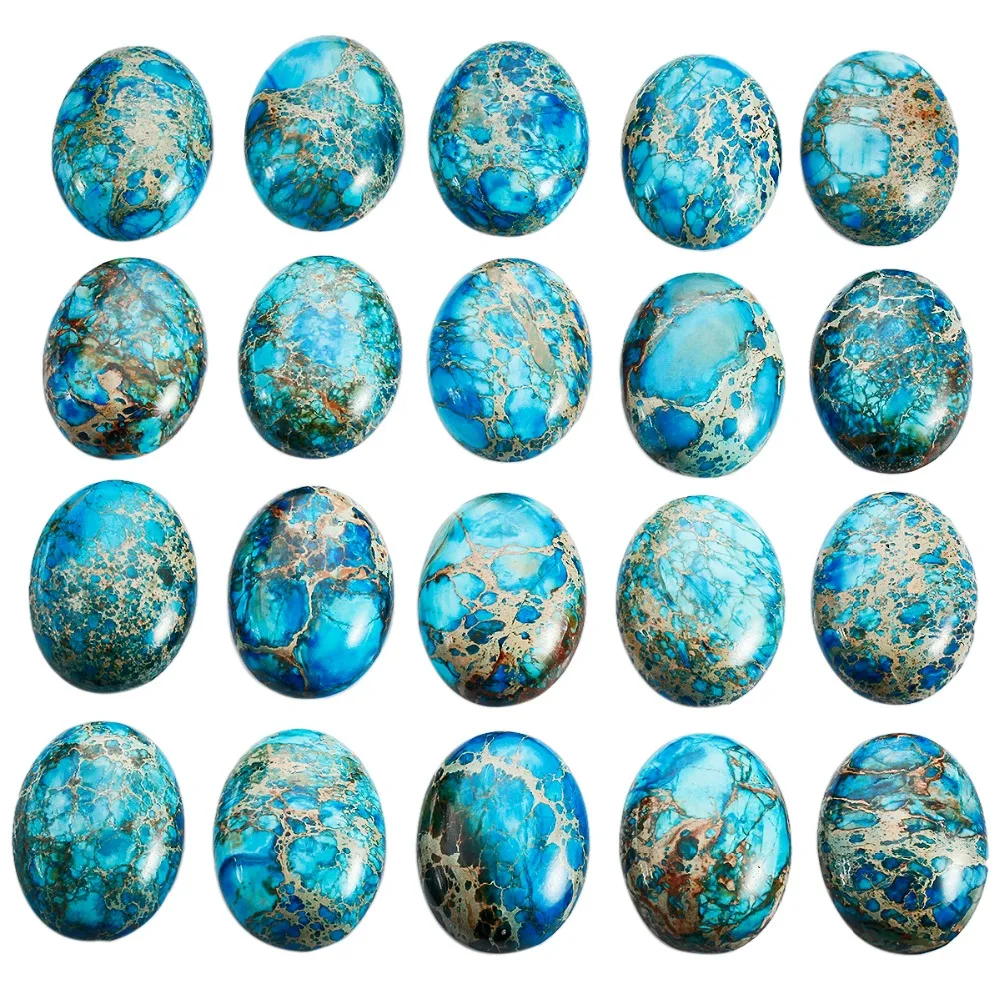 TUMBEELLUWA 1Lot (5Pc) 22x30mm Sea Blue Sea Sediment Jasper Oval CAB Cabochon Flatback Stone for Jewelry Making