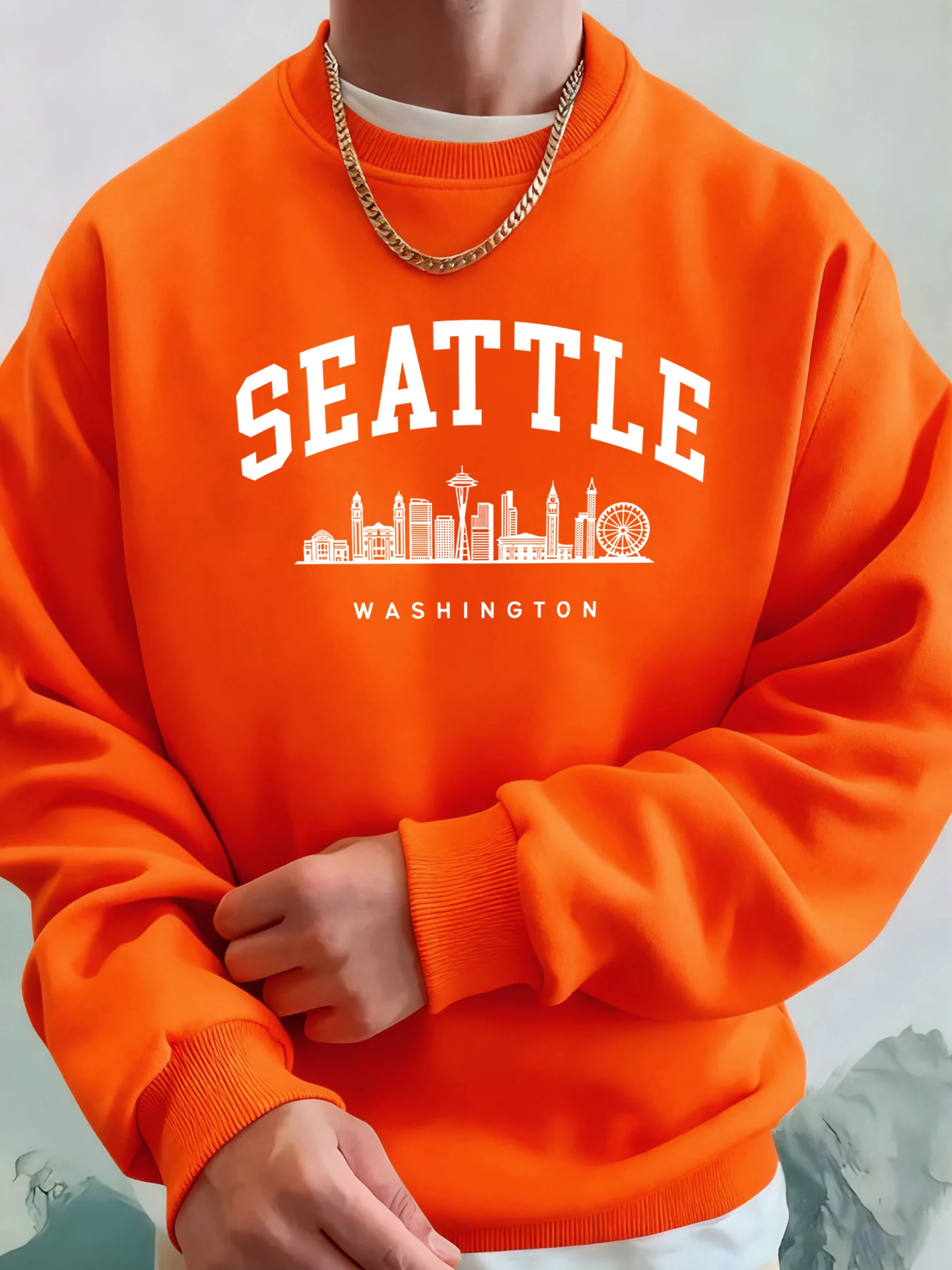 Seattle Washington Brief Kreative Gedruckt Mode Sportswear Mann Tasche Warme Top Fleece All-Match-Kleidung Bequeme Weiche Sweatshirt – Detail 13