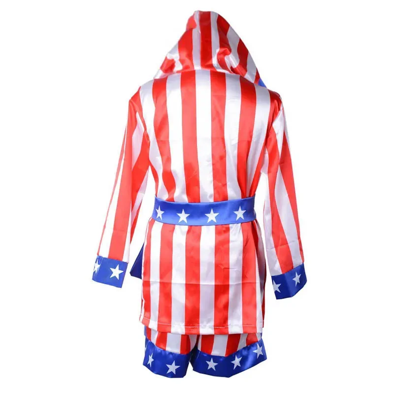 Children boy red black Rocky Balboa boxer costume clothes with shorts Movie Boxing Robe for kid