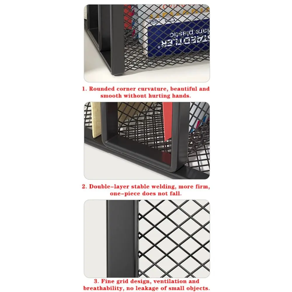 Multi-functional Metal Table File Rack Mesh Three Layers Mail Holder Document Organizer School Office