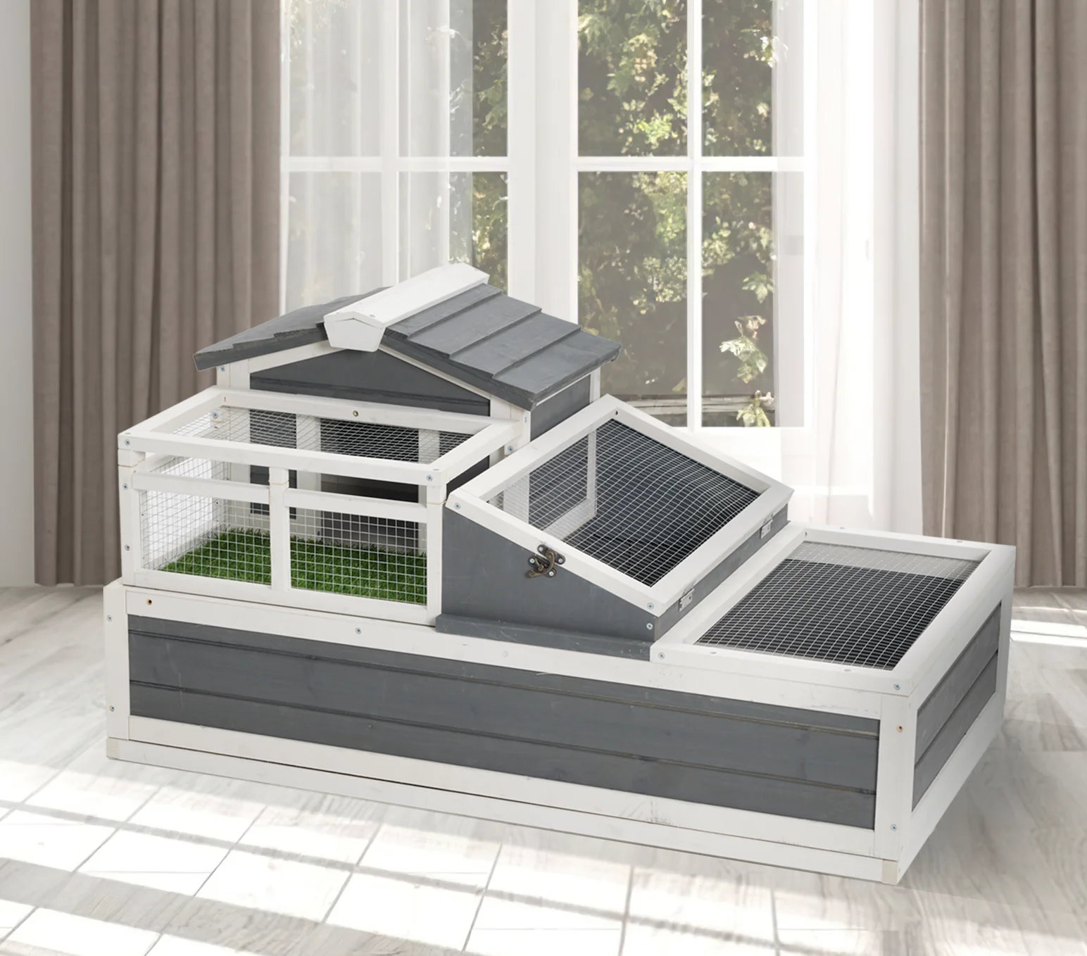 

3-Room Tortoise House Habitat with Turf Balcony & 2 Stories Indoor/Outdoor Large Reptile Cage