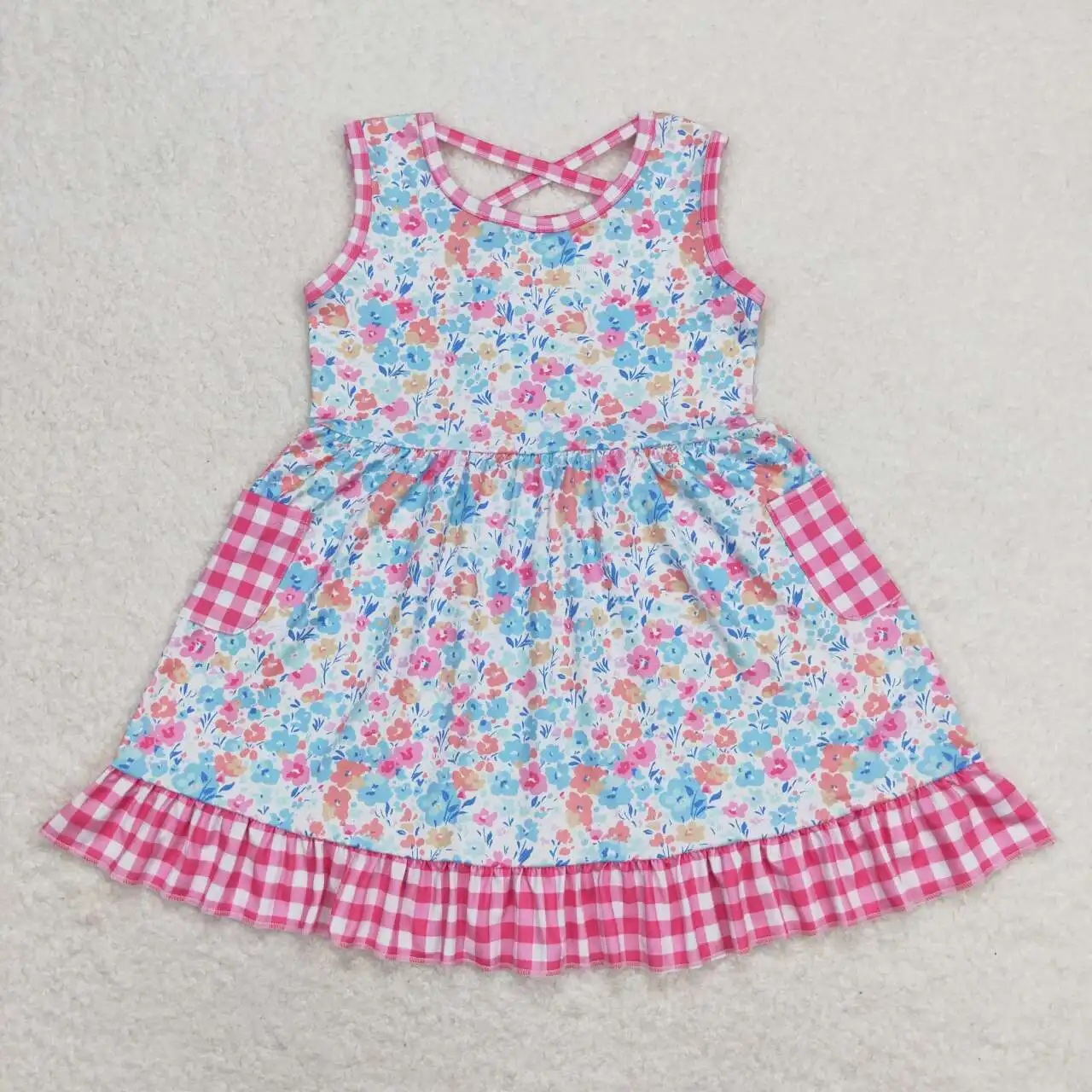 Baby Mädchen rosa Blumen kleid Kleinkinder Großhandel Boutique Sommerkleid ung Kinder Kinder kurze Ärmel Wirbel Röcke beliebt