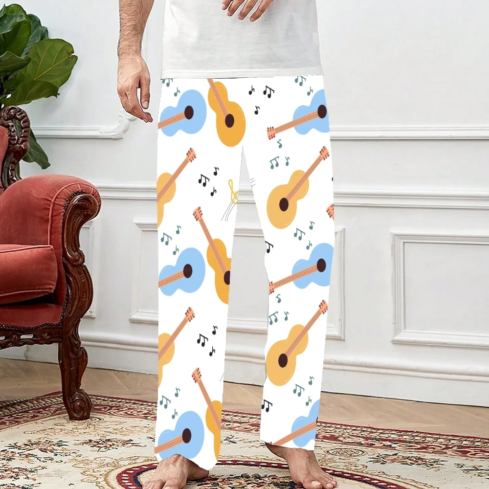 Pantalones de pijama con patrón de guitarras para hombre y mujer, ropa de dormir supersuave, con bolsillos y cordón, Unisex