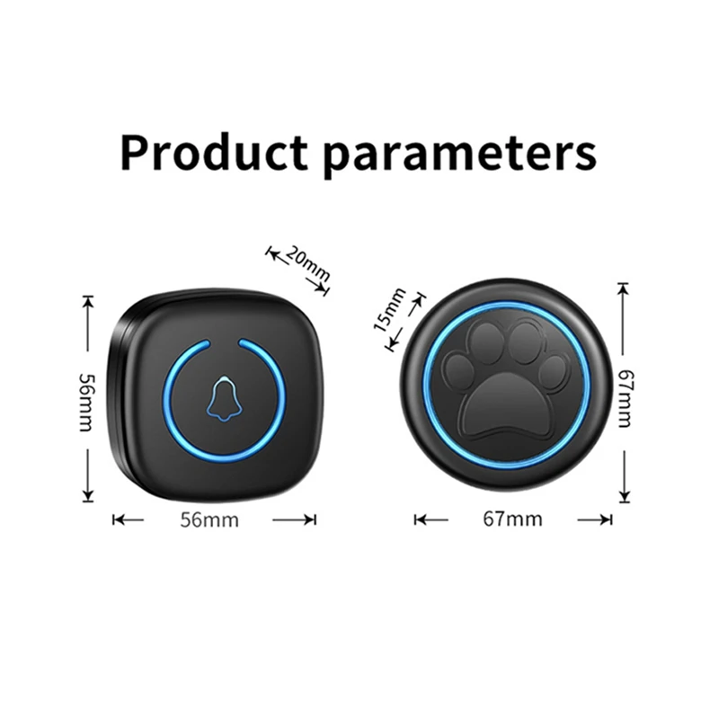 Wireless Doorbell For Cats & Dogs 300M Range 60 Songs High Volume Waterproof Smart Home Training Bell US Plug