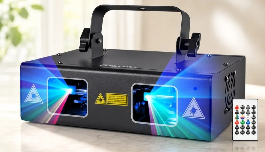 DJ Lights Party Lights, RGB Full Color Laser Stage Light Music Sound Activated & DMX Control Patterns Projector, Perfect