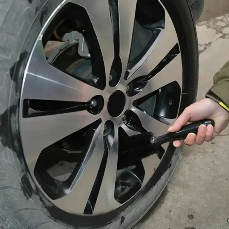 Car Wheel Brush with Soft Bristles for Tire Alloy Steel Rim Cleaning, Scratch-Free Ergonomic  Handle for  Car/Bike  Detailing