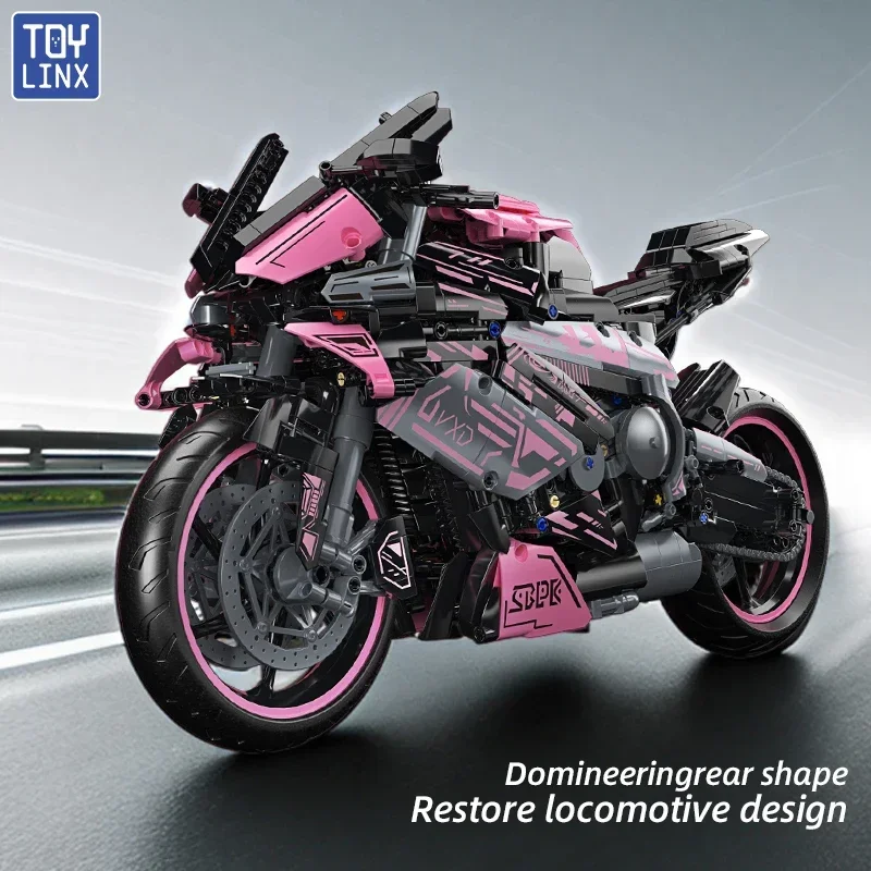 

1:5 Розовый M1000Rr Киберпанк Немецкий мотоцикл Строительные блоки Механическая сборка Гоночная игрушка Коллекционная деталь дисплея