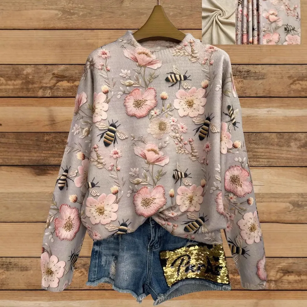 Autumn and winter new women's clothing sales women's casual loose 3D imitation sweater printing cute animal patterns