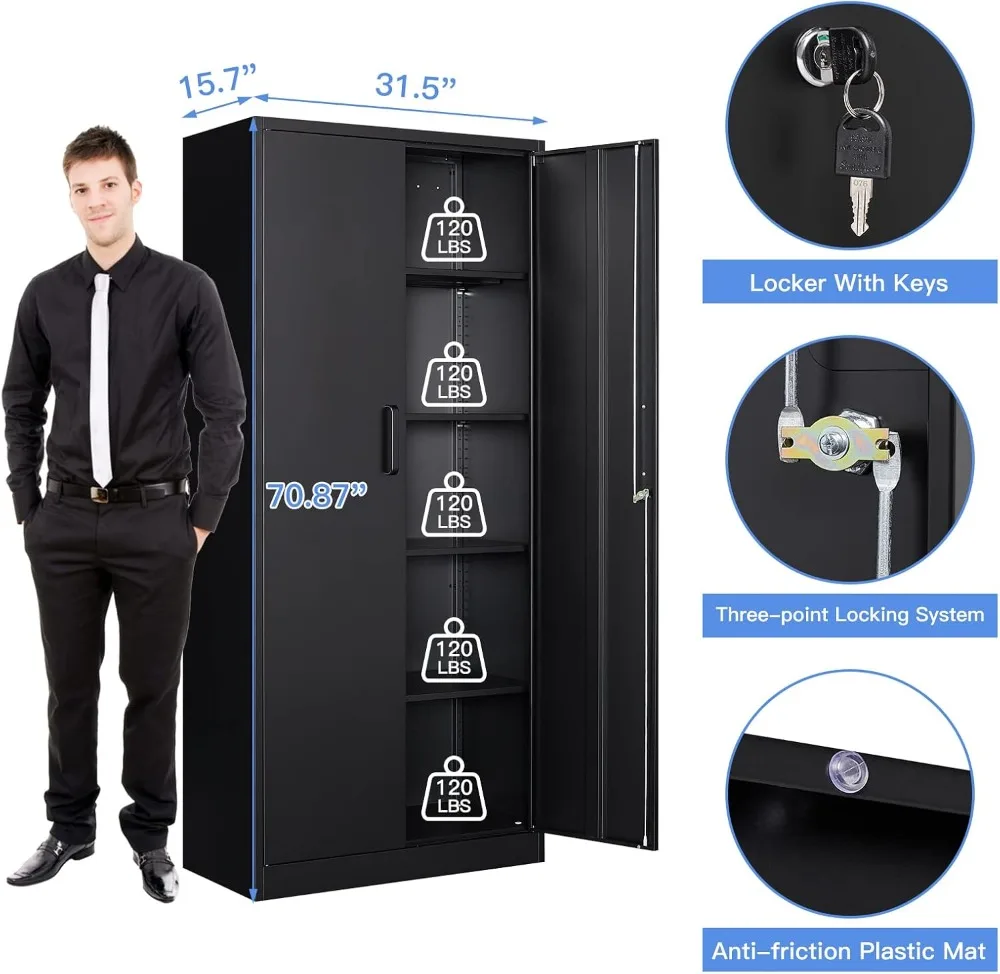 

Metal Storage Cabinet with 2 Doors and 5 Adjustable Shelves - 71" Steel Lockable File Cabinet,Locking Tool Cabinets for Office