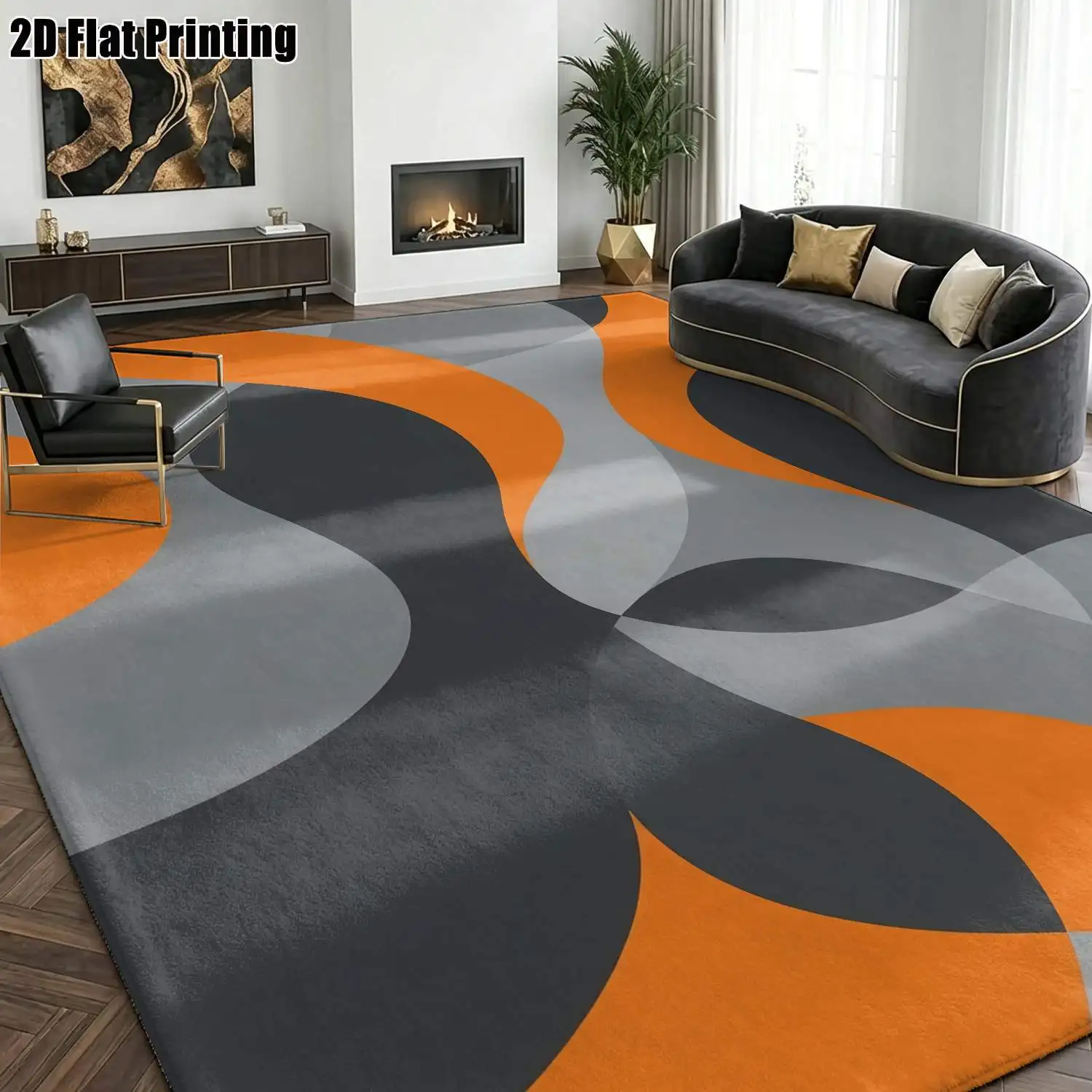 1Pc 2D Printed Orange-Grey Abstract Geometric Nordic/Instagram Style Carpet, Modern Minimalist European Striped Floor Mat, Machine Washable, Multi-Size, for Entrance, Dining, Foyer, Living Room, Bedroom Home Decor