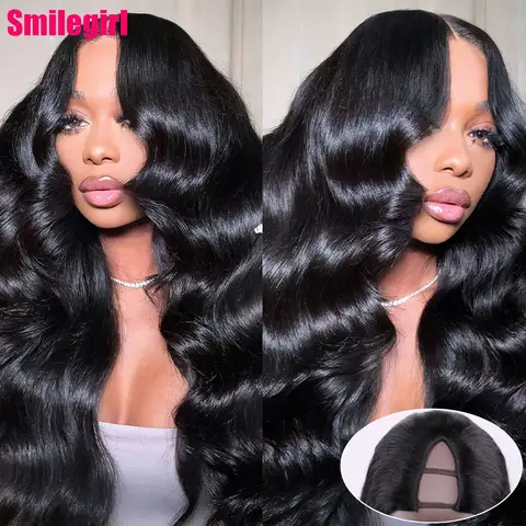 Yeni Marka 250% Yoğunluk Doğal Siyah Vücut Dalga V Parçası Peruk İnsan Saç Tutkalsız Yükseltme U Parçası Peruk Siyah Kadınlar için İnsan Saç