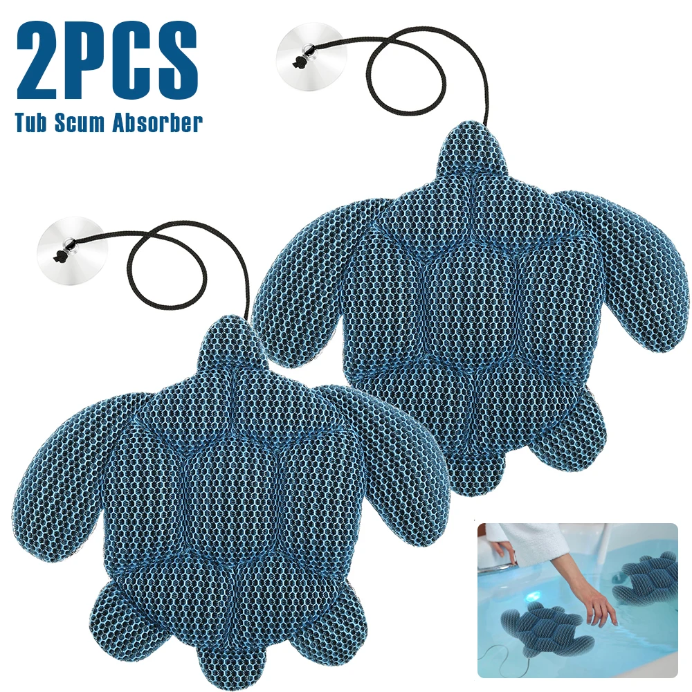 

2Pcs Tub Scum Absorber Turtle Shape Tub Oil Absorbing Tool with Suction Cup Foam Filter Bathtub Water Cleaner Bathroom Accessory