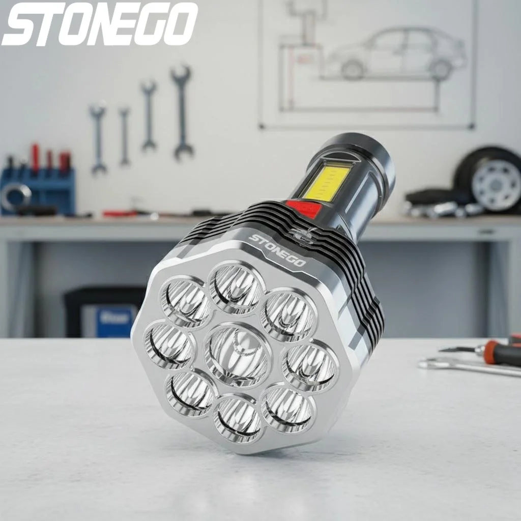 

Rechargeable LED Flashlight 9 Modes Dual Light Source Outdoor Camping Hiking Torch Portable Lantern