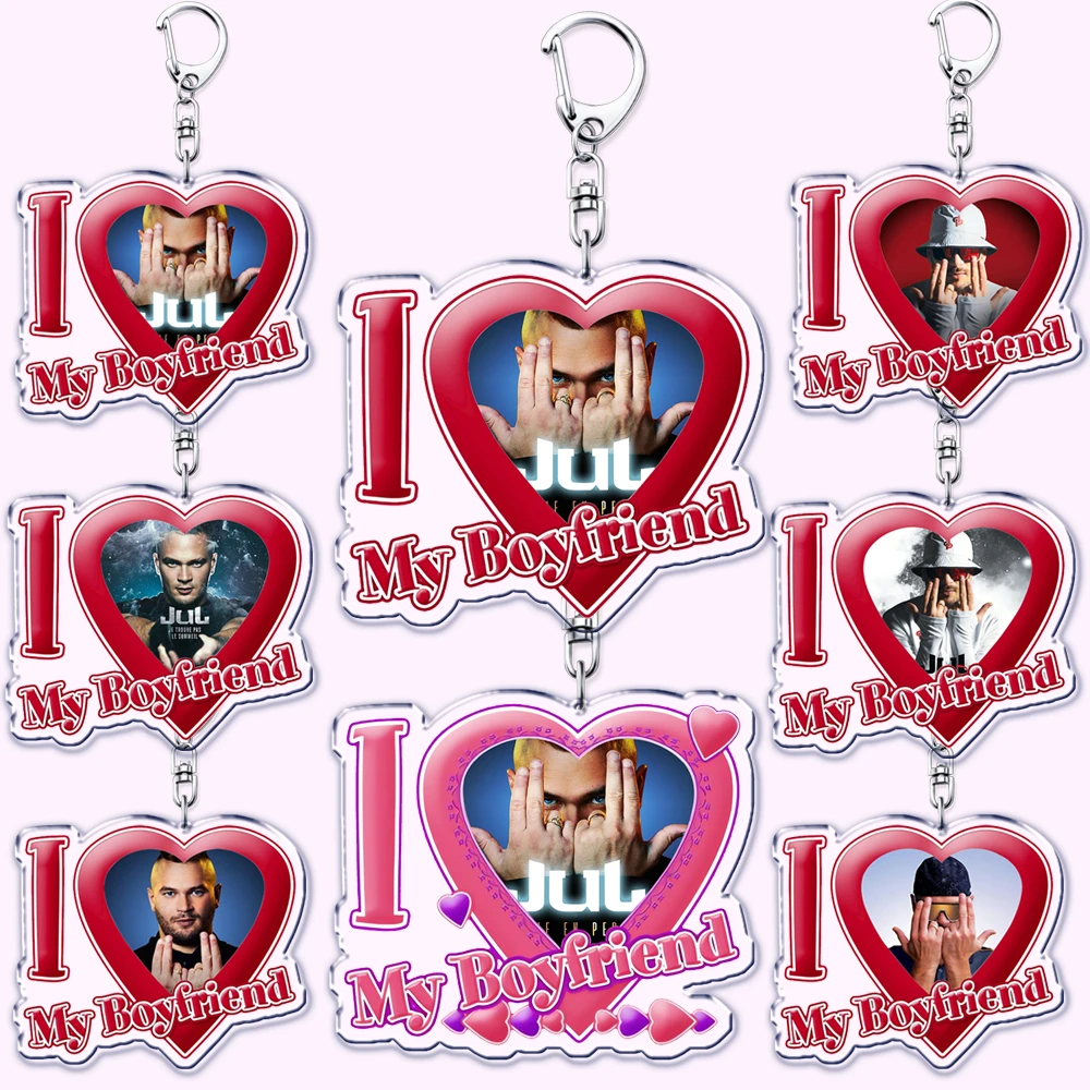 Hot French Rapper JUL Keychain for AccessoriesI Love My Boyfriend Oh Qu'elle Est Belle Heart Keyring Jewelry Fans Friends Gifts