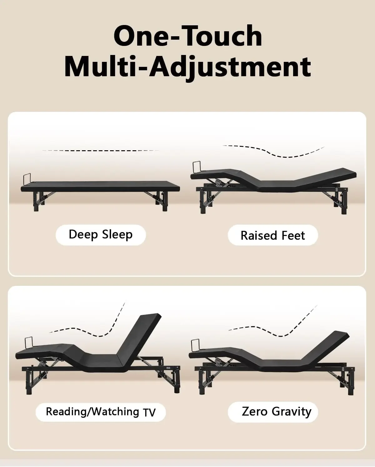 King Size Adjustable Bed Frame with Quiet Motor - Head & Foot Incline, Zero Gravity, Wireless Remote Control, Easy Installation