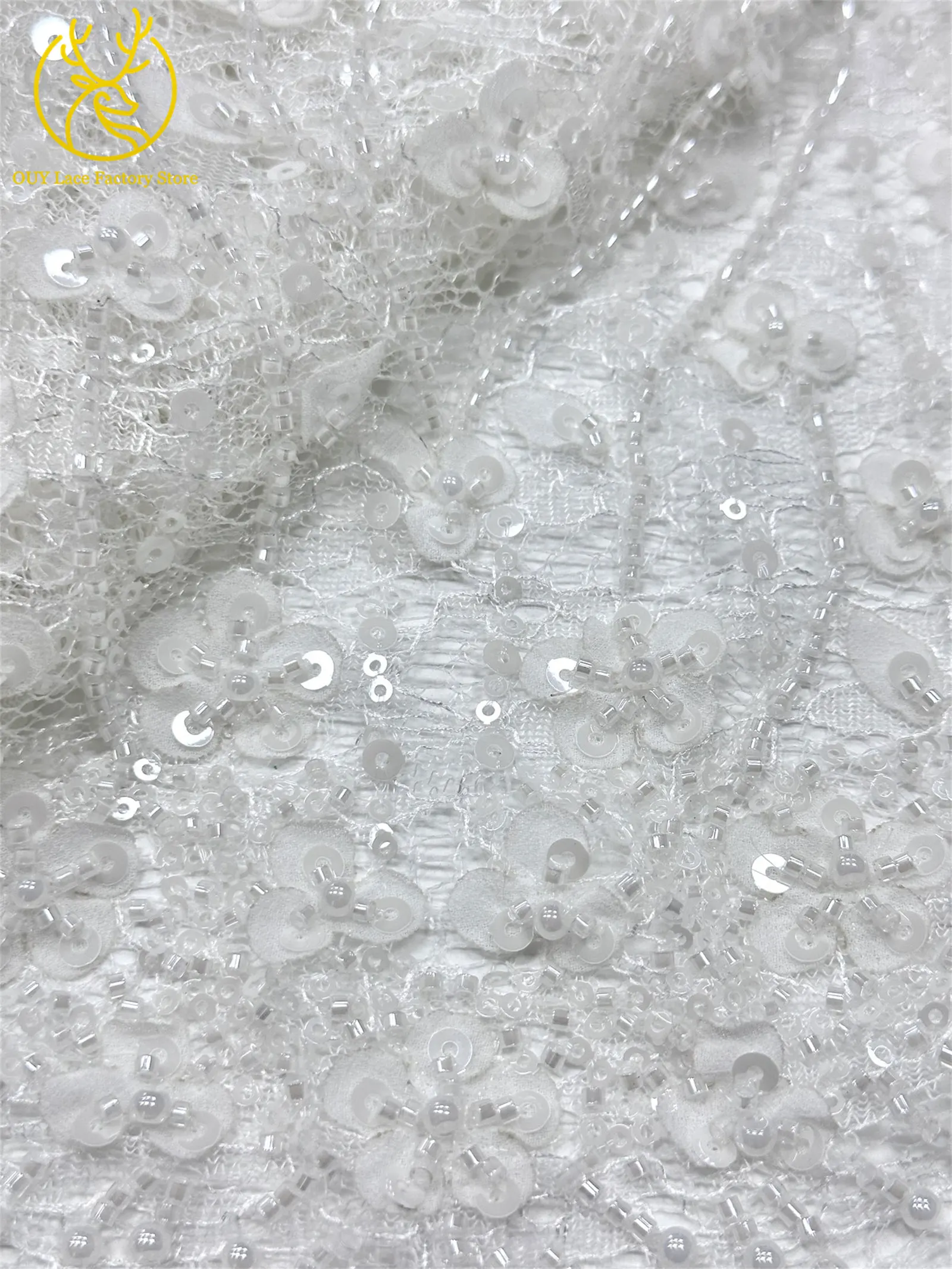 Olivgrüner afrikanischer Brautkleid-Spitzenstoff 2026, hochwertige nigerianische Pailletten-Stickerei-Spitze für Brautkleider und Partykleider zum Nähen – Detail 13
