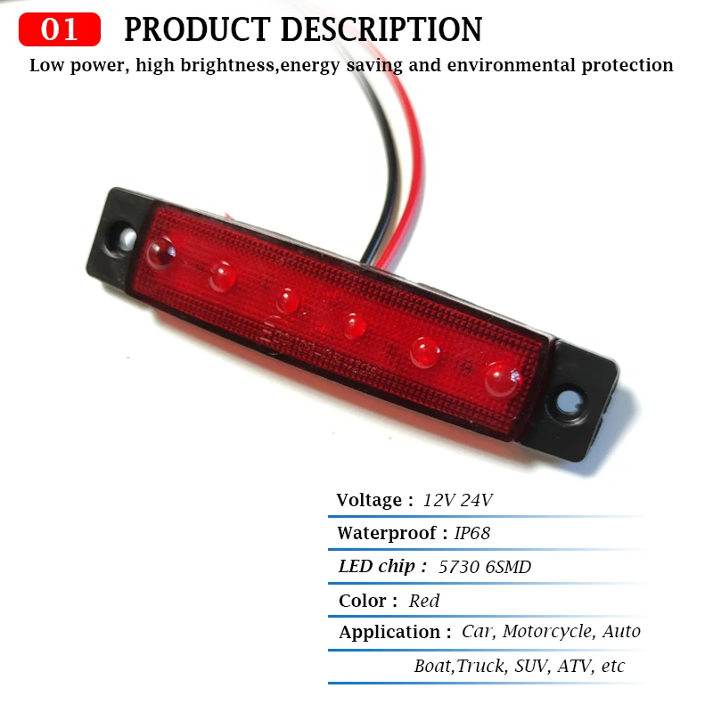 Luces laterales LED para remolque, lámpara trasera de advertencia, focos de estacionamiento para camión de 24v, accesorios rojos, 10 piezas, 12v