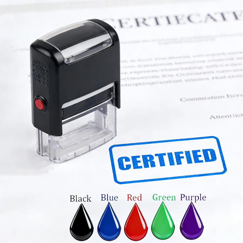 

5 цветов/5 размеров, индивидуальный самокрасящийся штамп, прямоугольный дизайн логотипа, персонализированный адрес, подпись, текст, прессовый тип, чернильные штампы