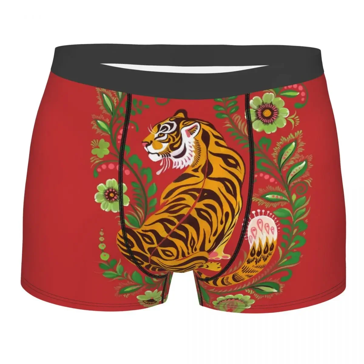 Novelty Tiger Folk Art Boxers Shorts Panties Men's Underpants Stretch Tropical Jungle Cat Tattoo Briefs Underwear