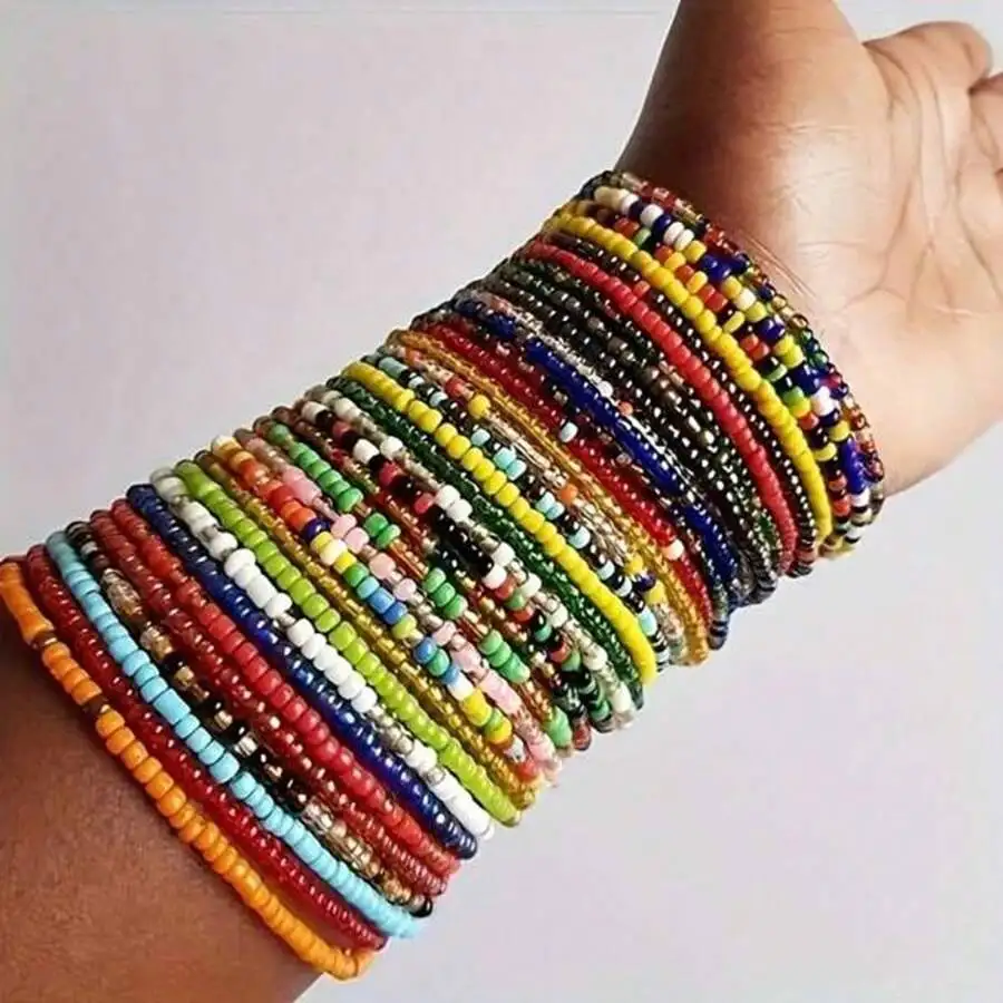 17 unids/set de pulseras apiladas de cuentas coloridas bohemias aleatorias para vacaciones, joyería de cuentas de vidrio hecha a mano para hombres y mujeres