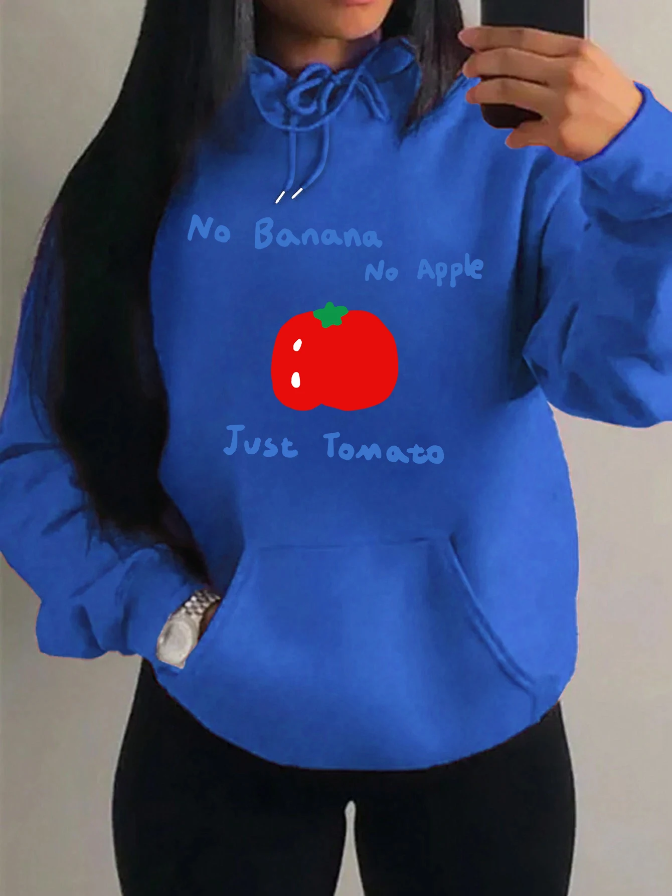 No Banana No Apple Just Tomato Design Print Hoody For Women Pocket Y2K Hoodie Autumn Multicolor Unisex Sportswear Fleece Top