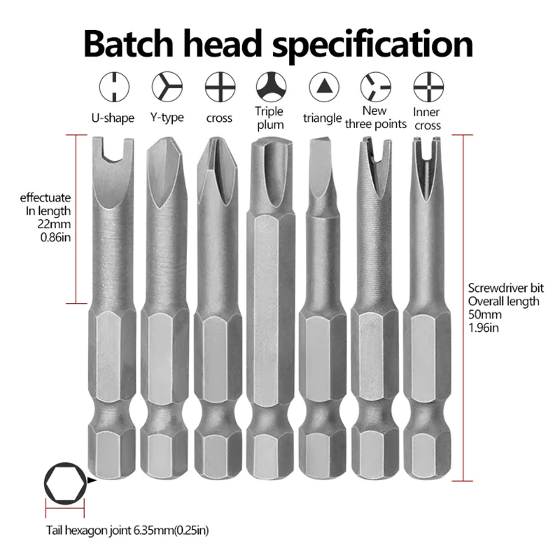 Especial-Shaped Chave de fenda Bits, fenda Phillips, triângulo, Batch cabeça magnética, Cruz interna, três pontos, 4 pcs, 5 pcs, 7 pcs, 13pcs