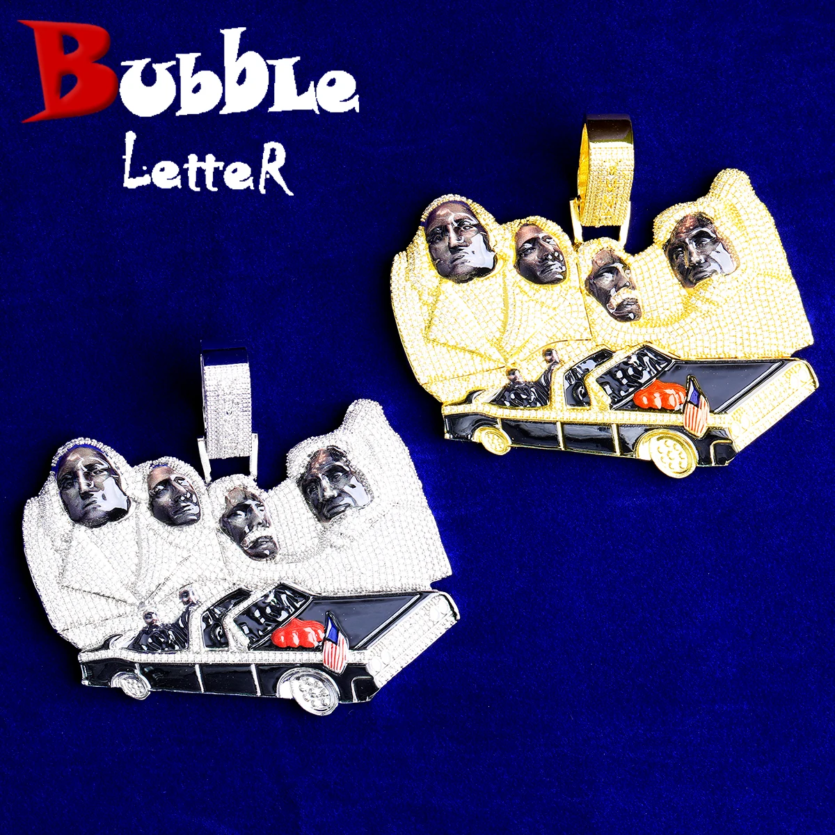 Bubble Letter Iced Out Baguette L3TRA Necklace Pendant for Men Real Gold Plated 5A Cubic Zirconia Hip Hop Jewelry