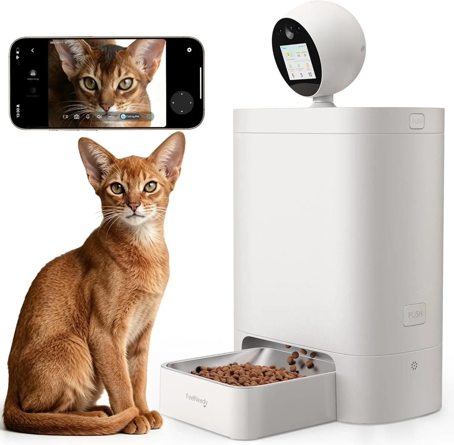 

Automatic Cat Feeder with Camera 360°, 2k HD Video Night Vision, AI-Powered for Auto Pet Tracking, 5G/2.4G Wi-Fi & 2-Way Audio,