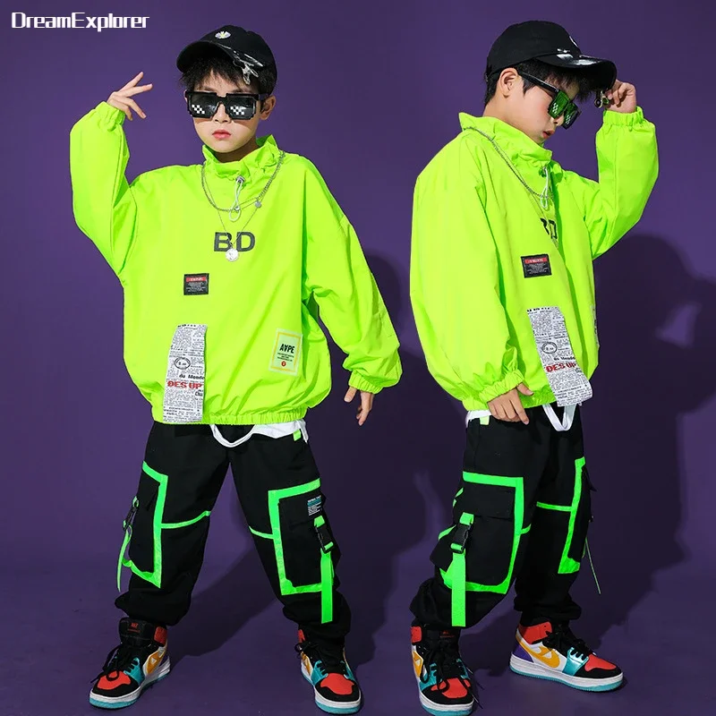 

Boys Hip Hop Jacket Cargo Pants Child Pullover Girls Solid Sweatshirt Street Dance Clothes Sets Kids Joggers Children Streetwear