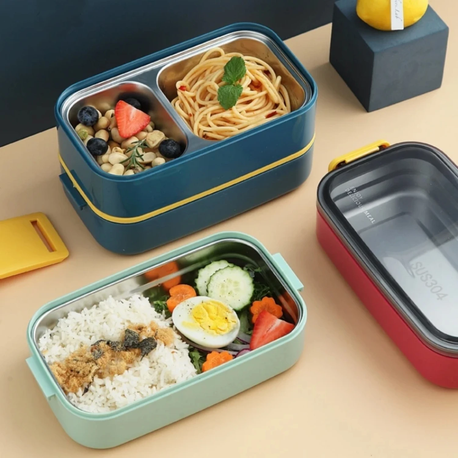 Portable Stainless Steel Lunch Box for Adults and Office, 1/2 Layers Microwavable Food Containers for School Lunches