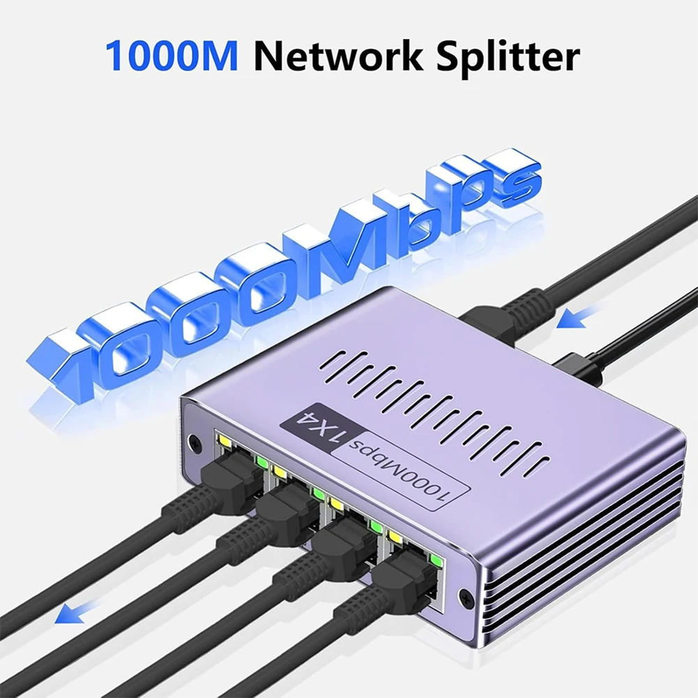 

Gigabit Ethernet Splitter 1 To 2/3/4 LAN Splitter 1000Mbps RJ45 LAN Internet Splitter with Type-c Power Cable for Cat6/7/8 Cable