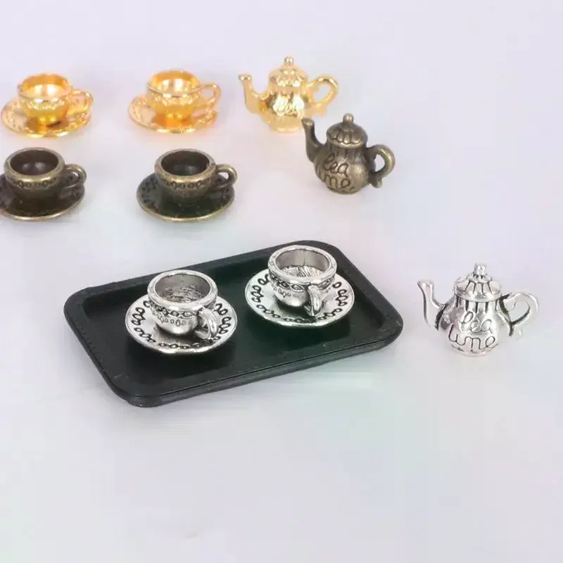 4Pcs Dollhouse Handmade Miniature Tea Cup Model Simulation Micro Tea Pot Scene Ornaments DIY Decorative Accessories