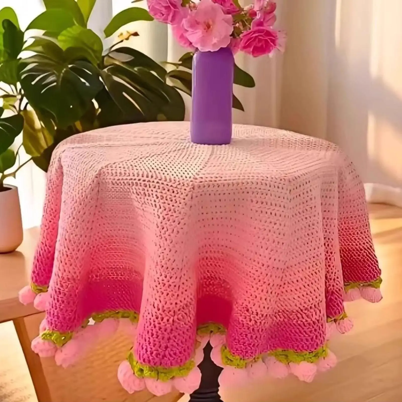 

Crochet Kit Blanket Flower Craft Supplies Pink Bouquet Blanket Knitting Kit for Adults Women Mom Home Decor Bed Throws Couch